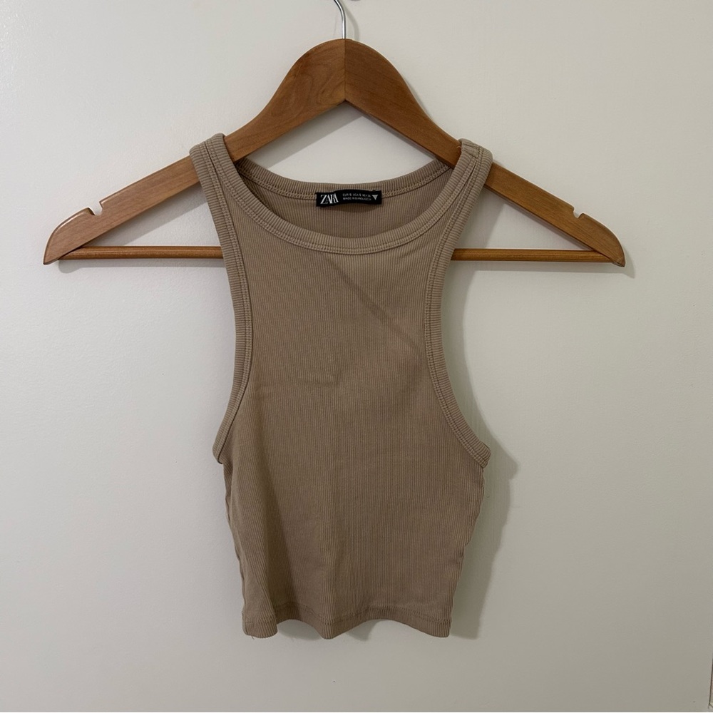 Zara Beige Sleeveless Tank Top Crop Top Size Small